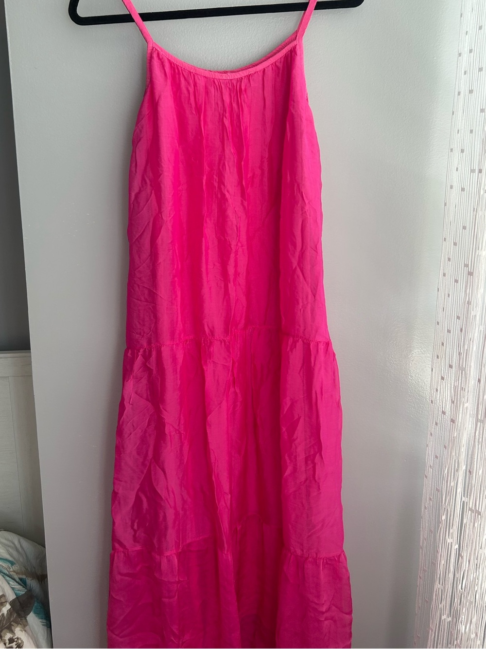 SUN DRESS Bright Hot Pink Spaghetti Strap Double-layered Maxi - Medium